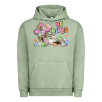 Pigment Oil Green he lives with bunnys and eggs Urban Hoodie - MaliasSmallBusiness
