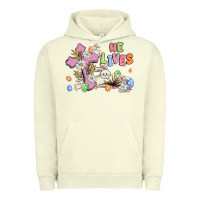 Pigment Pistachio he lives with bunnys and eggs Urban Hoodie - MaliasSmallBusiness