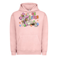 Pigment Salmon he lives with bunnys and eggs Urban Hoodie - MaliasSmallBusiness