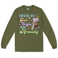 Army Green fueled by iced coffee and anxiety Long Sleeve Tee - MaliasSmallBusiness