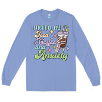 Colony Blue fueled by iced coffee and anxiety Long Sleeve Tee - MaliasSmallBusiness