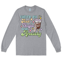 Heather Grey fueled by iced coffee and anxiety Long Sleeve Tee - MaliasSmallBusiness