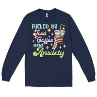Navy fueled by iced coffee and anxiety Long Sleeve Tee - MaliasSmallBusiness