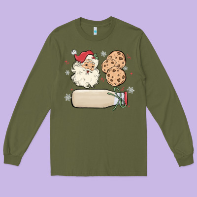 Long Sleeve Tee custom milk and cookies with santa