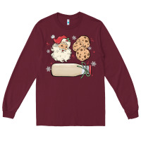 Burgundy custom milk and cookies with santa Long Sleeve Tee - MaliasSmallBusiness