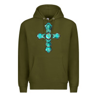 Army Green western turquoise gemstone cross Premium Hoodie - BarkalooDesign