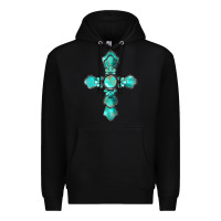 Black western turquoise gemstone cross Premium Hoodie - BarkalooDesign