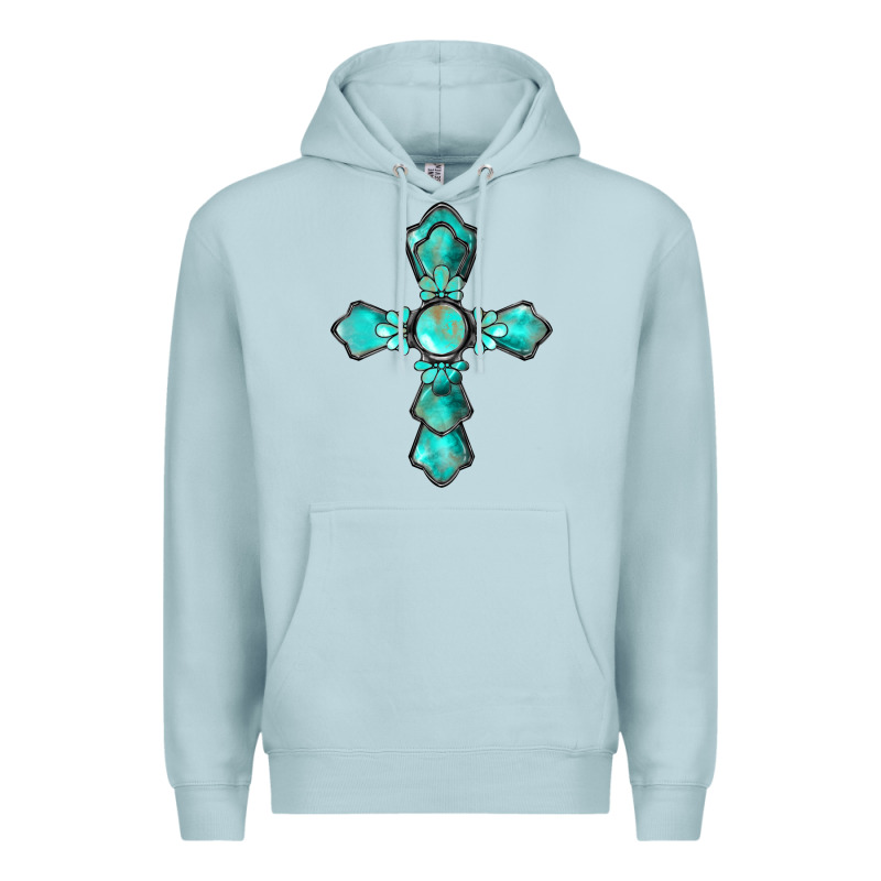 Western Turquoise Gemstone Cross Premium Hoodie by BarkalooDesign | Teevron