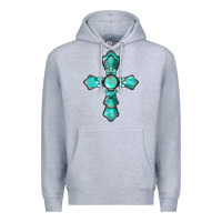 Heather Grey western turquoise gemstone cross Premium Hoodie - BarkalooDesign