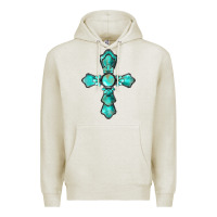 Oatmeal Heather western turquoise gemstone cross Premium Hoodie - BarkalooDesign