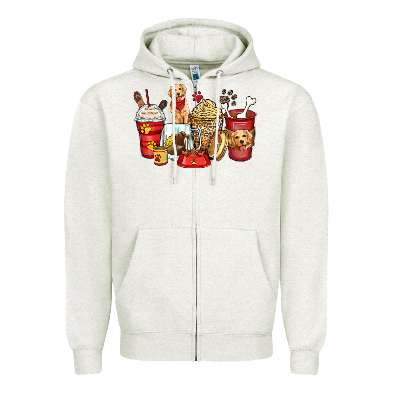 Golden Retriever Coffee Cups Zipper Hoodie by Zillion Design Studio | Teevron