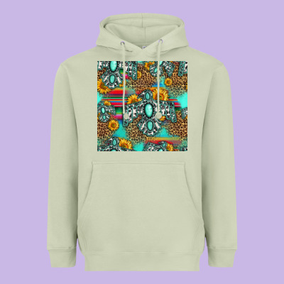 Western Turquoise Thunderbird Seamless Pattern Heavyweight Hoodie Designed By Hra Design Shop