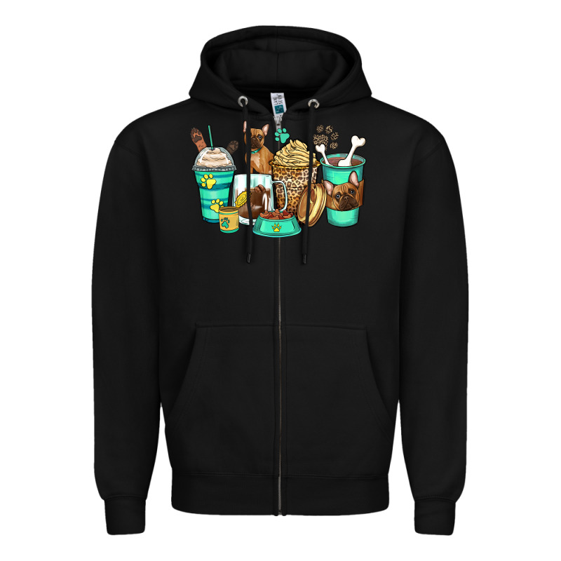 French Bulldog Coffee Cups Zipper Hoodie by Zillion Design Studio | Teevron
