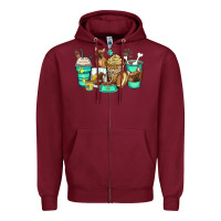 Burgundy french bulldog coffee cups Zipper Hoodie - Zillion Design Studio