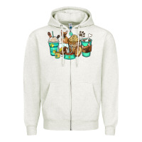 Oatmeal Heather french bulldog coffee cups Zipper Hoodie - Zillion Design Studio