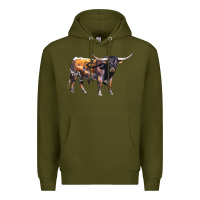 Army Green Texas Longhorn Bull Premium Hoodie - LillyAllenDesigns