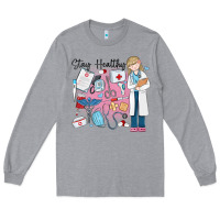 Heather Grey stay healthy nurse Long Sleeve Tee - MaliasSmallBusiness