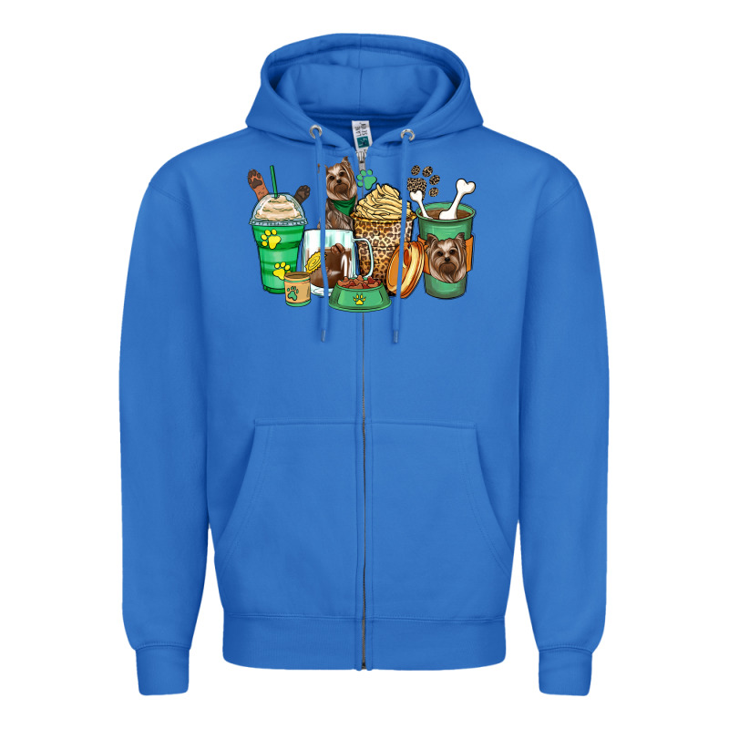 Yorkshire Terrier Coffee Cups Zipper Hoodie by Zillion Design Studio | Teevron
