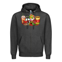 Charcoal Heather watermelon farm fresh coffee cups Zipper Hoodie - Zillion Design Studio