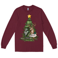 Burgundy hunting christmas tree Long Sleeve Tee - MaliasSmallBusiness
