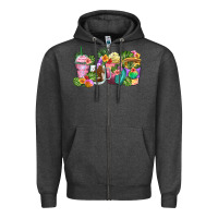 Charcoal Heather tropical coffee cups Zipper Hoodie - Zillion Design Studio