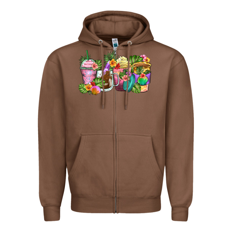 Tropical Coffee Cups Zipper Hoodie by Zillion Design Studio | Teevron