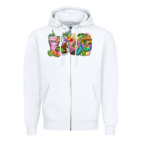 White tropical coffee cups Zipper Hoodie - Zillion Design Studio