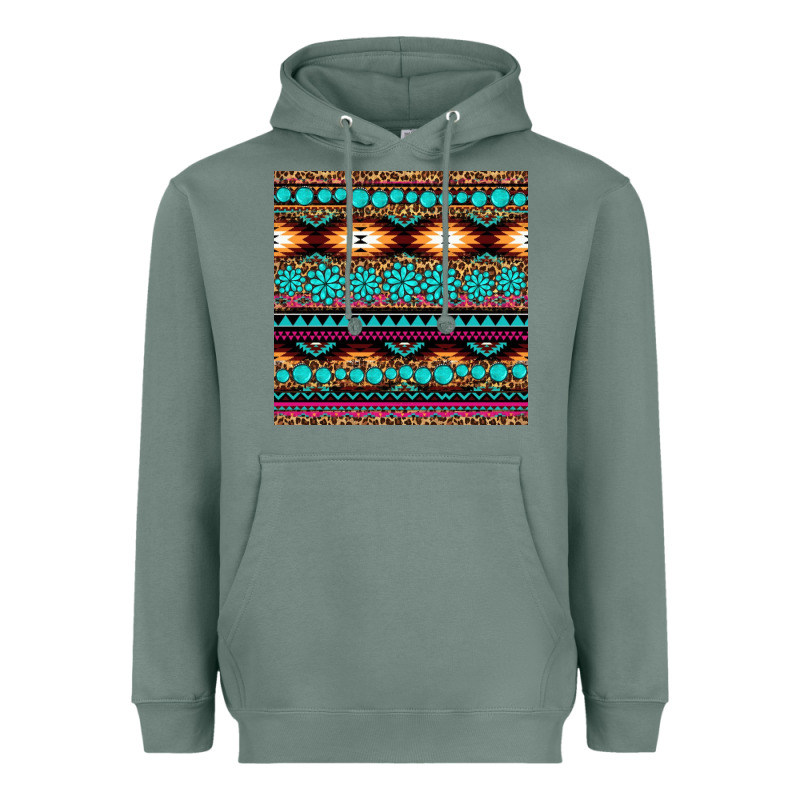 Aztec Turquoise Gemstone Seamless Pattern Heavyweight Hoodie by HRA Design Shop | Teevron