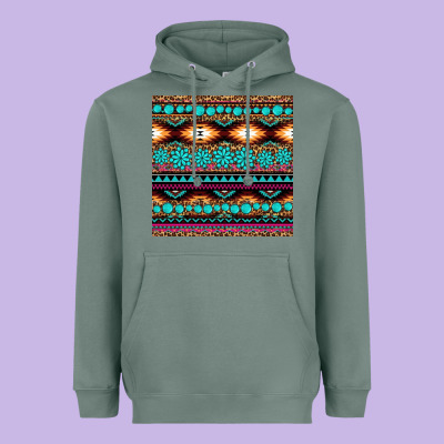 Aztec Turquoise Gemstone Seamless Pattern Heavyweight Hoodie Designed By Hra Design Shop