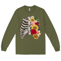 Army Green floral ribcage Long Sleeve Tee - MaliasSmallBusiness