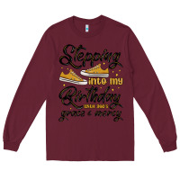 Burgundy stepping into my birthday with god s grace and mer Long Sleeve Tee - MaliasSmallBusiness