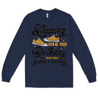 Navy stepping into my birthday with god s grace and mer Long Sleeve Tee - MaliasSmallBusiness