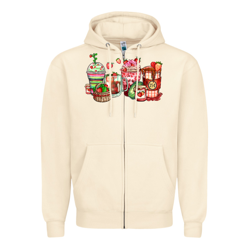 Strawberry Farm Fresh Coffee Cups Zipper Hoodie by Zillion Design Studio | Teevron