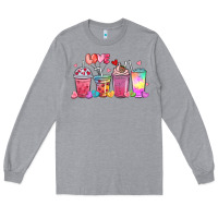 Heather Grey love coffee cups Long Sleeve Tee - MaliasSmallBusiness