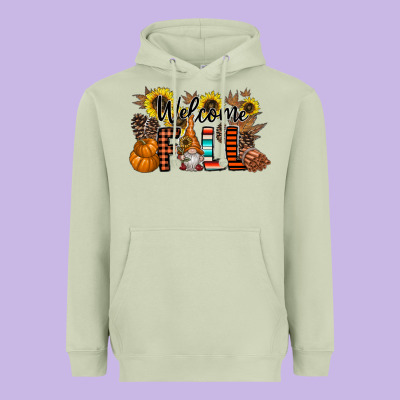 Welcome Fall Pumpkin Heavyweight Hoodie Designed By Cowhidedigitalart