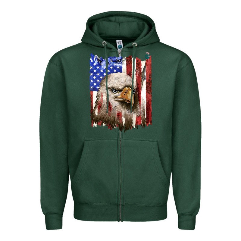 Usa Flag With Eagle Head Zipper Hoodie by texasbilliewilder | Teevron