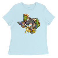 Baby Blue texas map armadillo Ladies Tee - BarkalooDesign