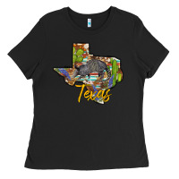 Black texas map armadillo Ladies Tee - BarkalooDesign