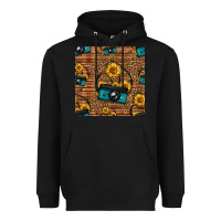 Black western sunflowers camera seamless pattern Heavyweight Hoodie - HRA Design Shop