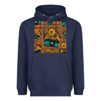 Navy western sunflowers camera seamless pattern Heavyweight Hoodie - HRA Design Shop