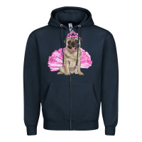 Navy balerina pug with tutu Zipper Hoodie - RanaPortraitStore