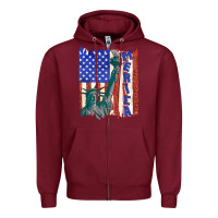 Burgundy usa flag with statue of liberty Zipper Hoodie - texasbilliewilder