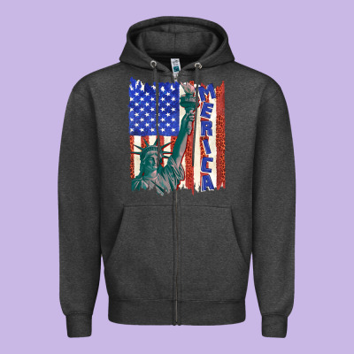 Zipper Hoodie usa flag with statue of liberty