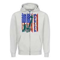 Dove Grey usa flag with statue of liberty Zipper Hoodie - texasbilliewilder
