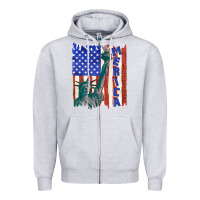 Heather Grey usa flag with statue of liberty Zipper Hoodie - texasbilliewilder
