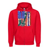 Red usa flag with statue of liberty Zipper Hoodie - texasbilliewilder