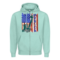 Seafoam usa flag with statue of liberty Zipper Hoodie - texasbilliewilder