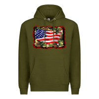 Army Green distressed american flag Premium Hoodie - BarkalooDesign