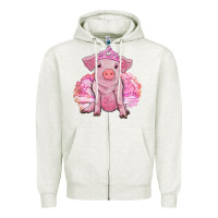 Oatmeal Heather balerina pig with tutu Zipper Hoodie - RanaPortraitStore
