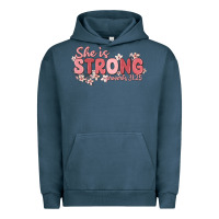 Pigment Midnight Navy she is strong proverbs 31 25 Urban Hoodie - MaliasSmallBusiness